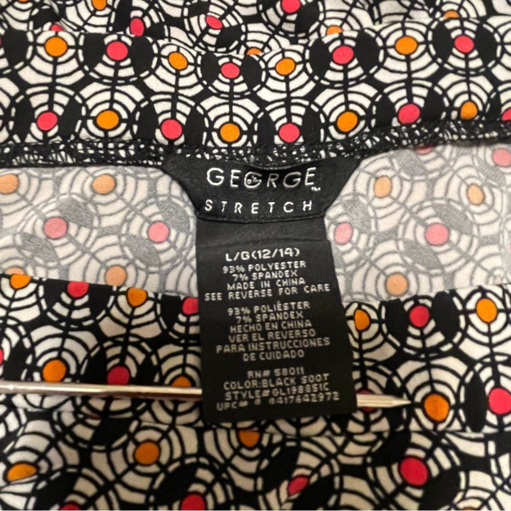 George Stretch Women's XL Black White Pink Orange Geometric Knee Length Skirt - Picture 3 of 7